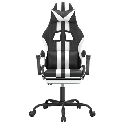 Gaming Chair with Footrest Black and White Faux Leather