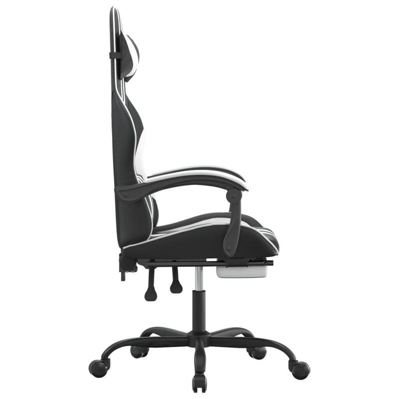 Gaming Chair with Footrest Black and White Faux Leather