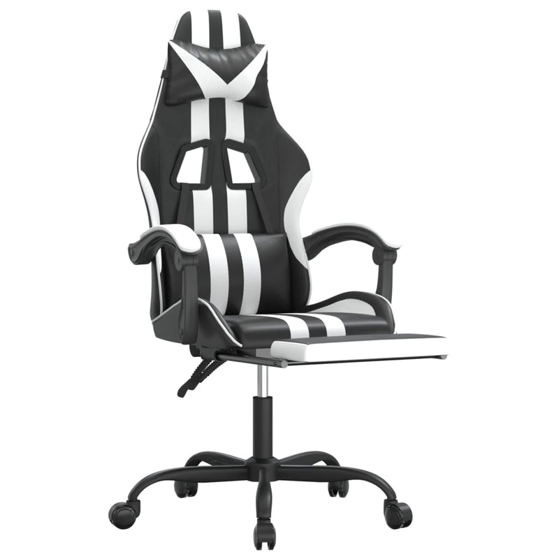 Gaming Chair with Footrest Black and White Faux Leather