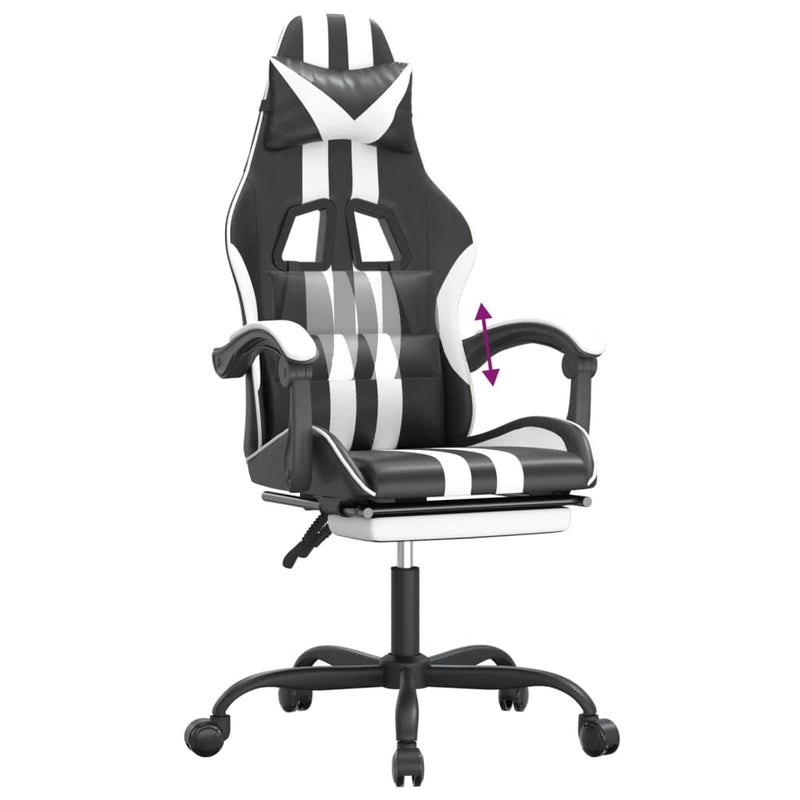 Gaming Chair with Footrest Black and White Faux Leather