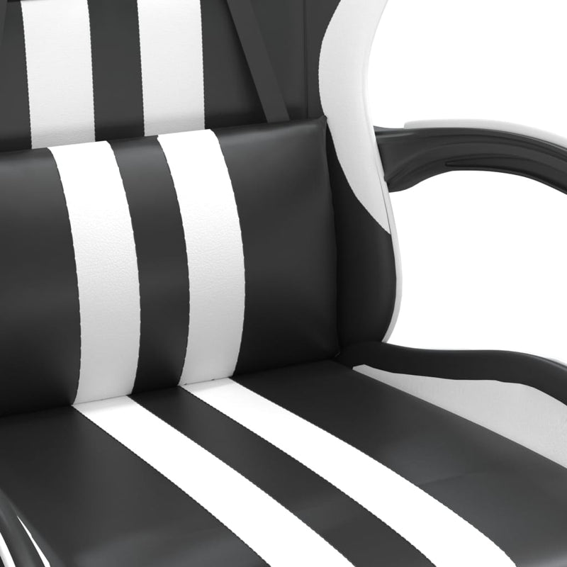 Gaming Chair with Footrest Black and White Faux Leather