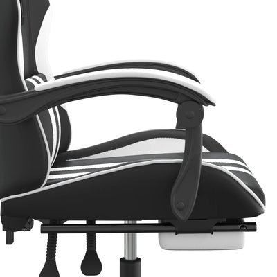 Gaming Chair with Footrest Black and White Faux Leather