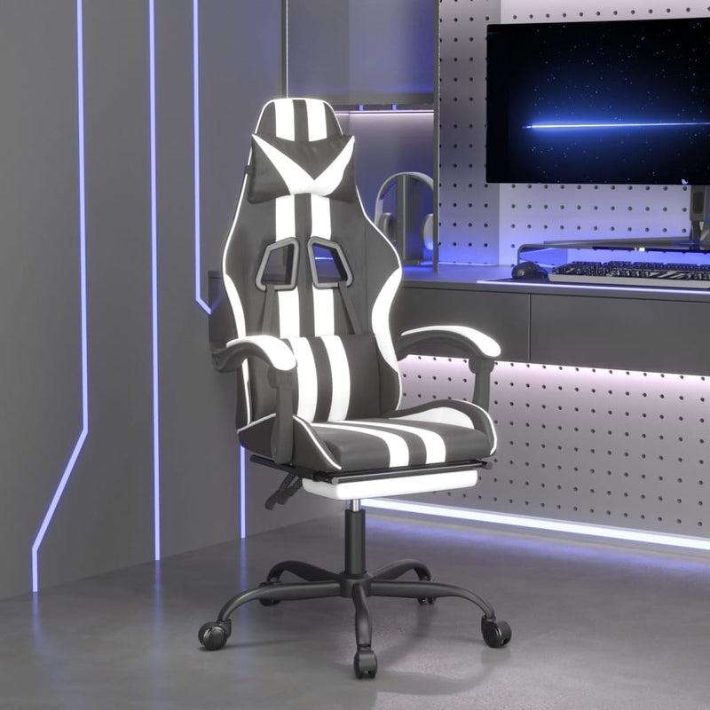 Gaming Chair with Footrest Black and White Faux Leather