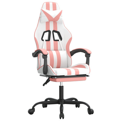 Gaming Chair with Footrest White and Pink Faux Leather