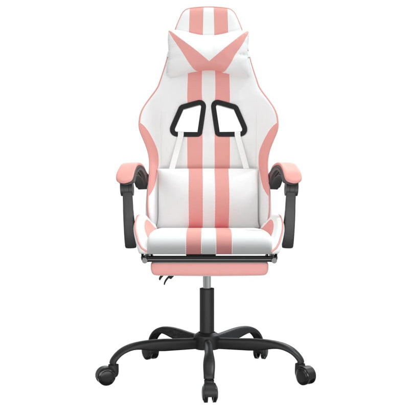 Gaming Chair with Footrest White and Pink Faux Leather