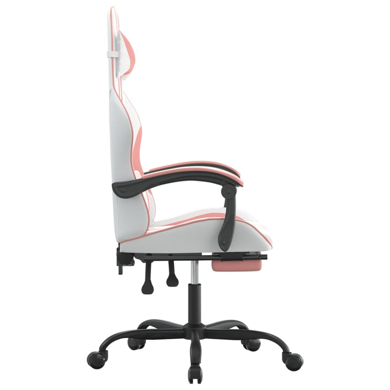 Gaming Chair with Footrest White and Pink Faux Leather