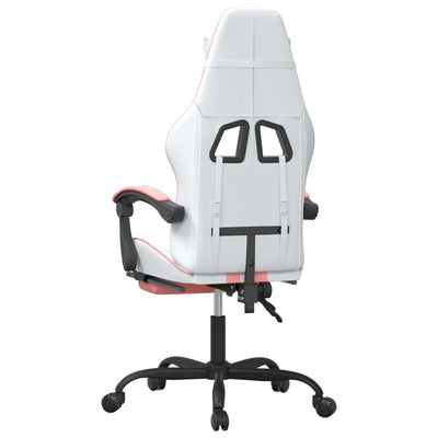 Gaming Chair with Footrest White and Pink Faux Leather