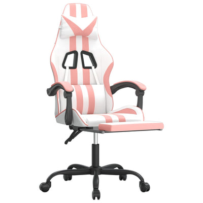 Gaming Chair with Footrest White and Pink Faux Leather