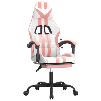 Gaming Chair with Footrest White and Pink Faux Leather