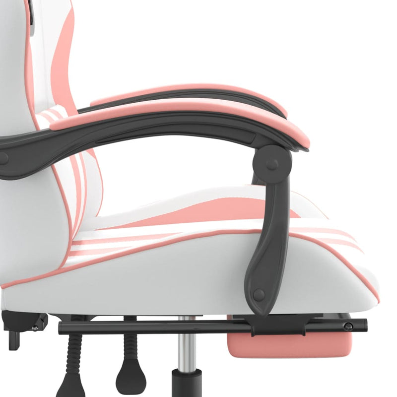 Gaming Chair with Footrest White and Pink Faux Leather