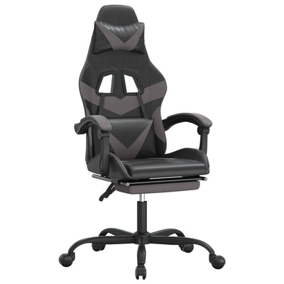 Gaming Chair with Footrest Black and Grey Faux Leather