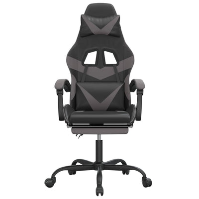 Gaming Chair with Footrest Black and Grey Faux Leather