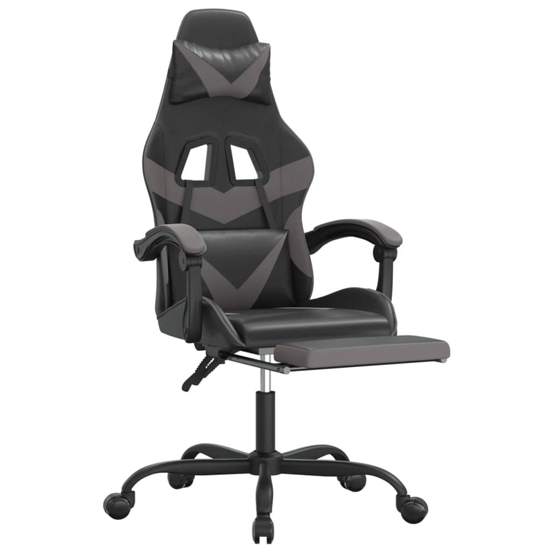 Gaming Chair with Footrest Black and Grey Faux Leather