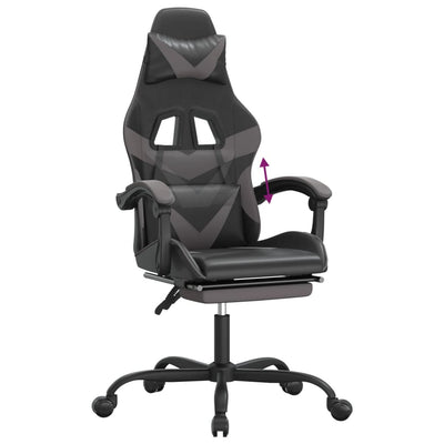 Gaming Chair with Footrest Black and Grey Faux Leather