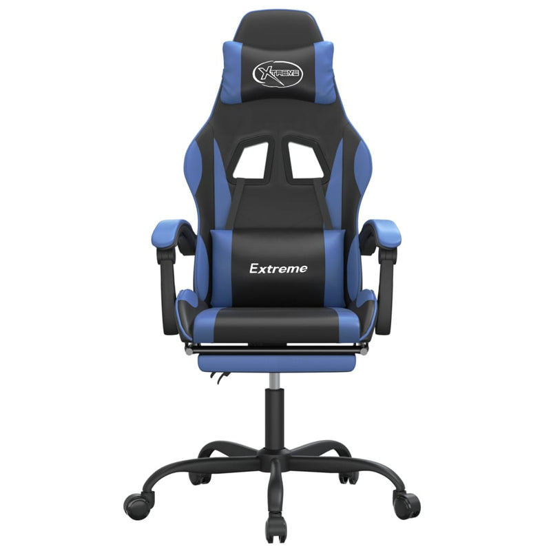 Gaming Chair with Footrest Black and Blue Faux Leather