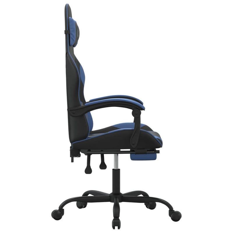 Gaming Chair with Footrest Black and Blue Faux Leather