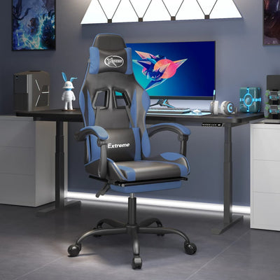 Gaming Chair with Footrest Black and Blue Faux Leather