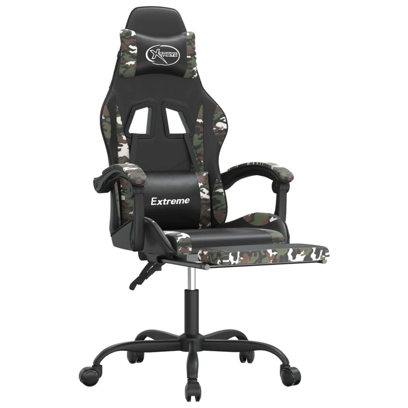 Gaming Chair with Footrest Black and Camouflage Faux Leather