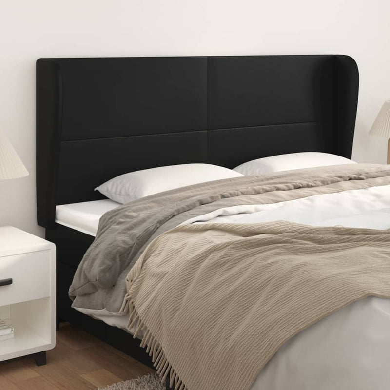 Headboard with Ears Black 203 cm Faux Leather