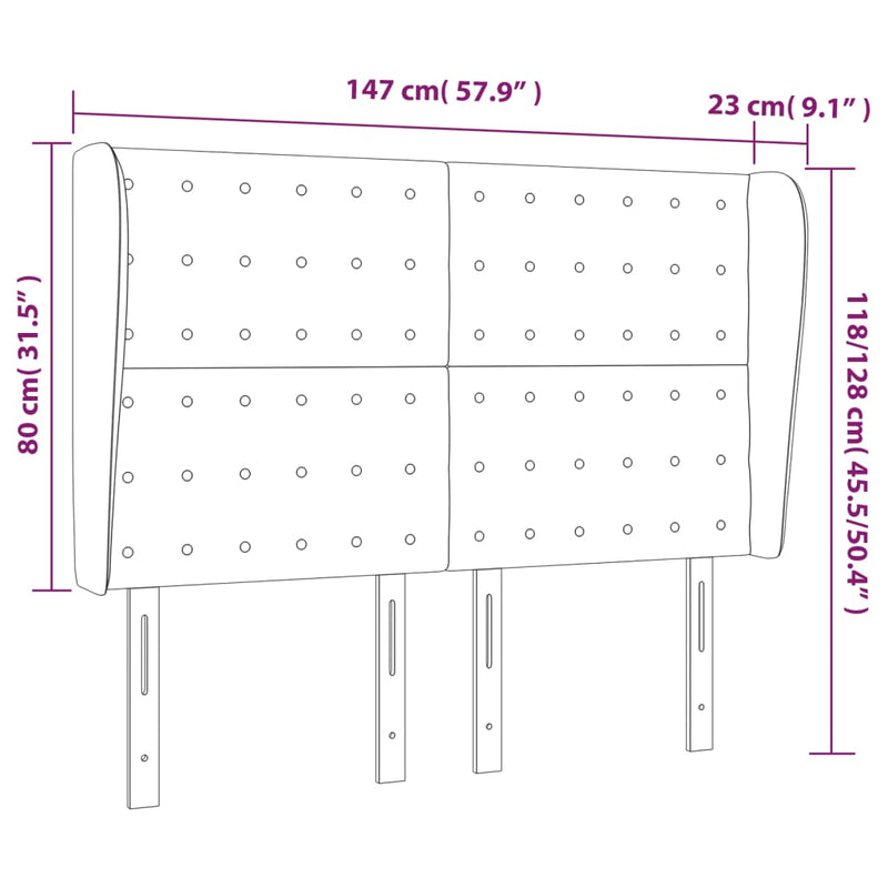 Headboard with Ears Dark Grey 147x23x118/128 cm Fabric