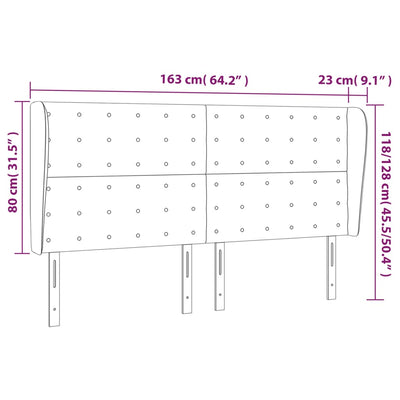 Headboard with Ears Dark Grey 163x23x118/128 cm Fabric