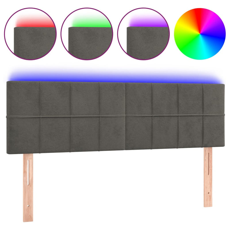 LED Headboard Dark Grey 144x5x78/88 cm Velvet