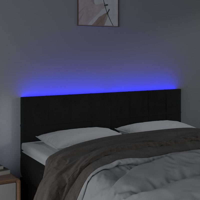 LED Headboard Black 144 cm Velvet