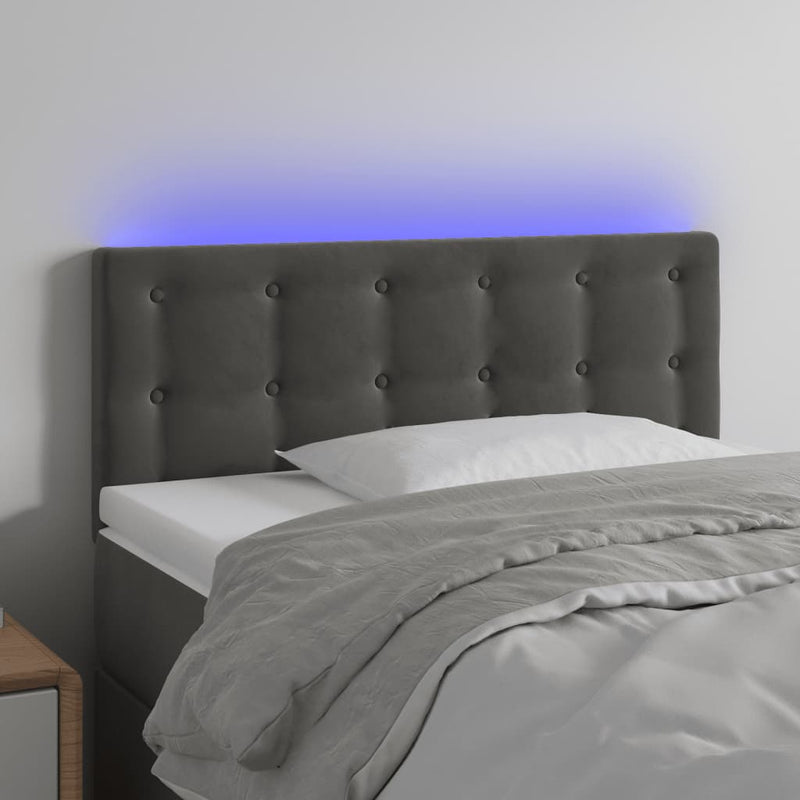 LED Headboard Dark Grey 100x5x78/88 cm Velvet