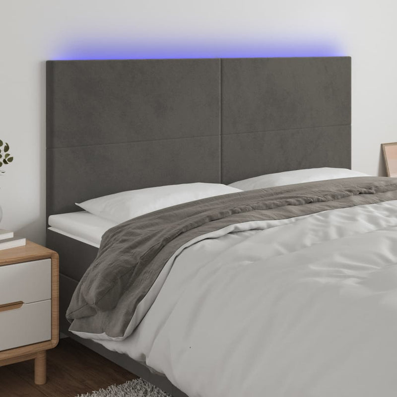 LED Headboard Dark Grey 160x5x118/128 cm Velvet