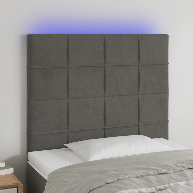 LED Headboard Dark Grey 100x5x118/128 cm Velvet