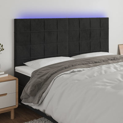 LED Headboard Black 200 cm Velvet