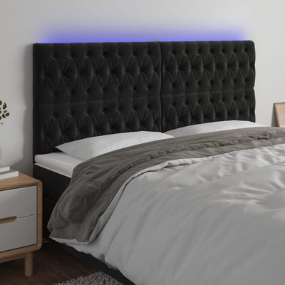 LED Headboard Black 200x7x118/128 cm Velvet