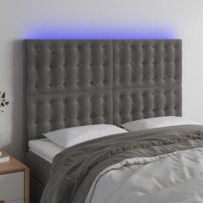 LED Headboard Dark Grey 144 cm Velvet