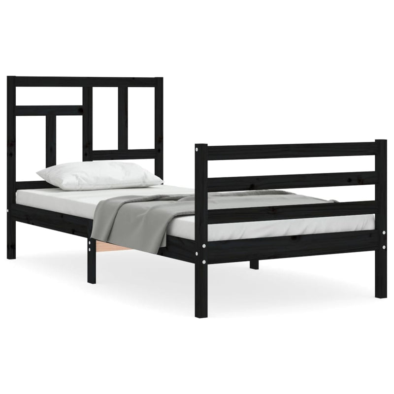 Bed Frame with Headboard Black 92x187 cm Single Size Solid Wood