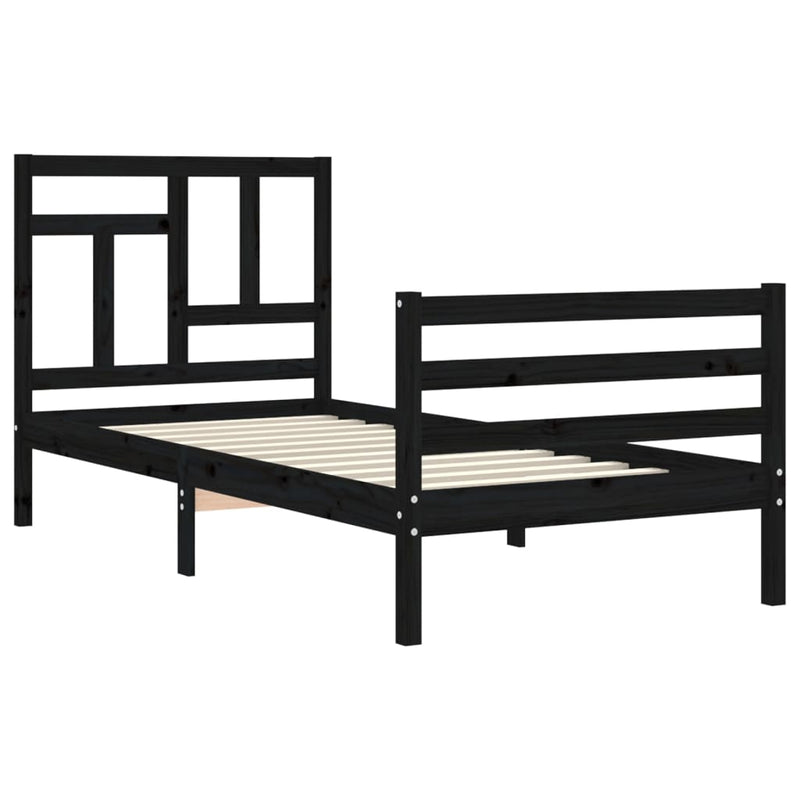 Bed Frame with Headboard Black 92x187 cm Single Size Solid Wood