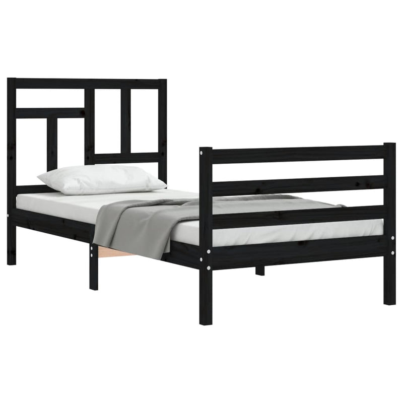 Bed Frame with Headboard Black 92x187 cm Single Size Solid Wood