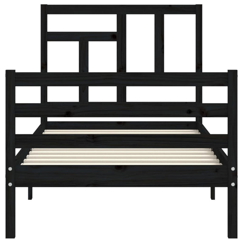 Bed Frame with Headboard Black 92x187 cm Single Size Solid Wood