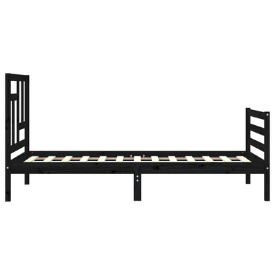 Bed Frame with Headboard Black 92x187 cm Single Size Solid Wood