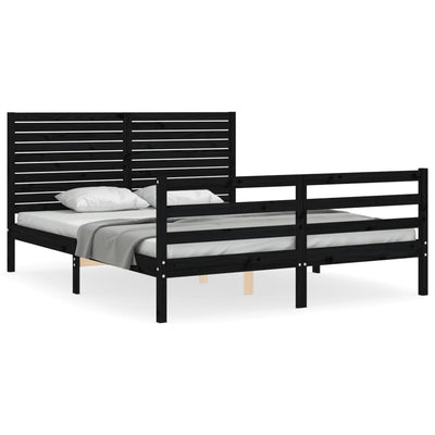 Bed Frame with Headboard Black 153x203 cm Queen Solid Wood