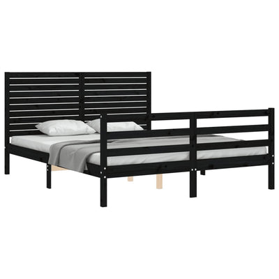 Bed Frame with Headboard Black 153x203 cm Queen Solid Wood