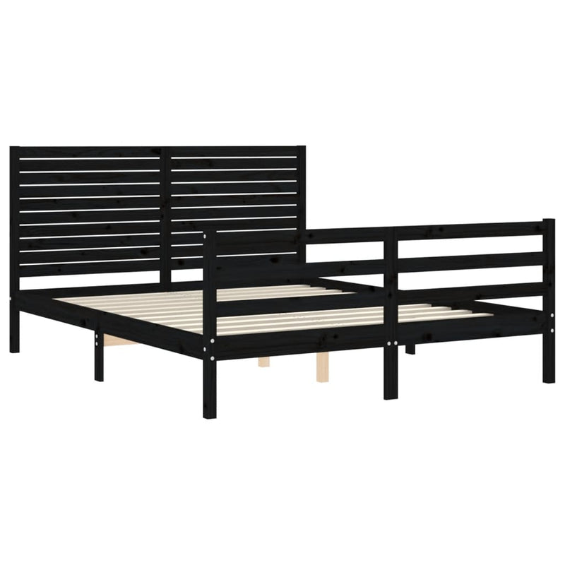 Bed Frame with Headboard Black 153x203 cm Queen Solid Wood