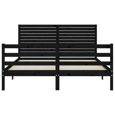 Bed Frame with Headboard Black 153x203 cm Queen Solid Wood