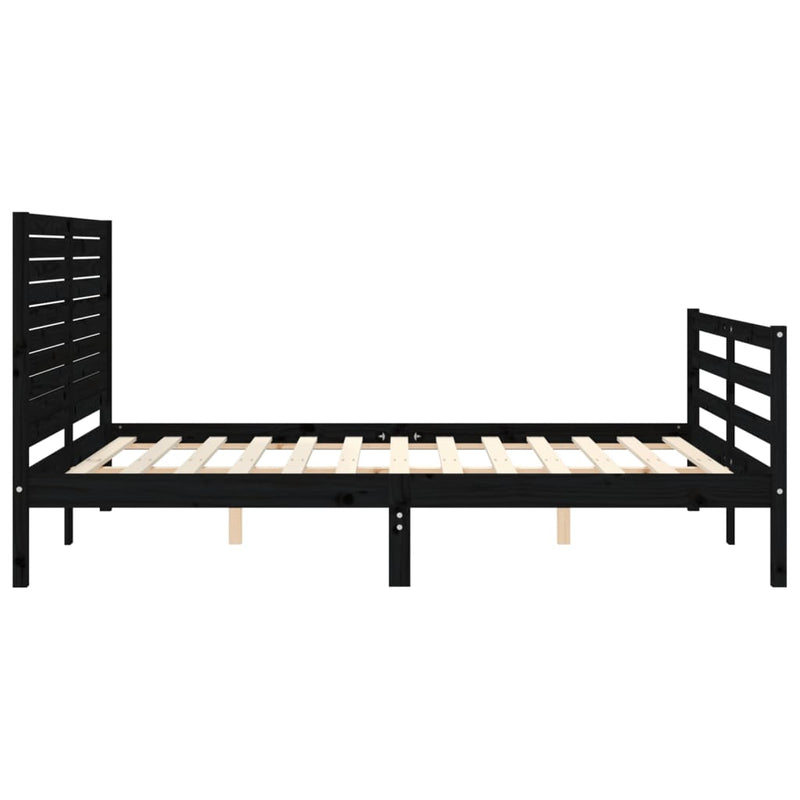 Bed Frame with Headboard Black 153x203 cm Queen Solid Wood