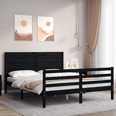 Bed Frame with Headboard Black 153x203 cm Queen Solid Wood