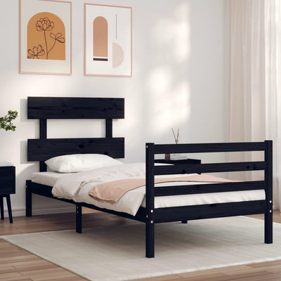 Bed Frame with Headboard Black 92x187 cm Single Size Solid Wood