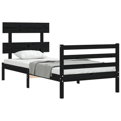 Bed Frame with Headboard Black 92x187 cm Single Size Solid Wood