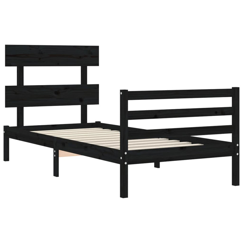 Bed Frame with Headboard Black 92x187 cm Single Size Solid Wood