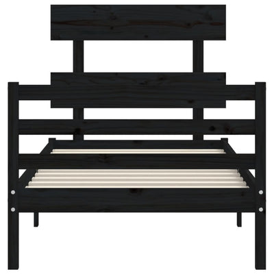 Bed Frame with Headboard Black 92x187 cm Single Size Solid Wood