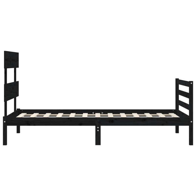 Bed Frame with Headboard Black 92x187 cm Single Size Solid Wood