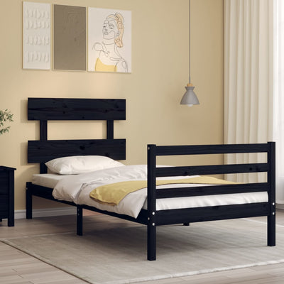 Bed Frame with Headboard Black 92x187 cm Single Size Solid Wood